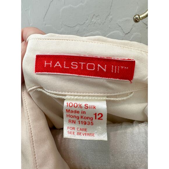 HALSTON III 100% Silk Cream Blouse Vintage Hong Kong Minimalist Shirt | Size 12 - Picture 5 of 6